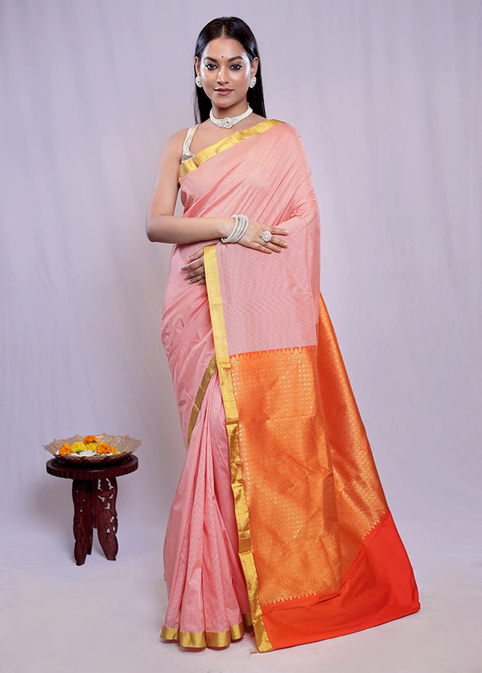 Pink Kanjivaram Silk Saree With Blouse Piece - Indian Silk House Agencies