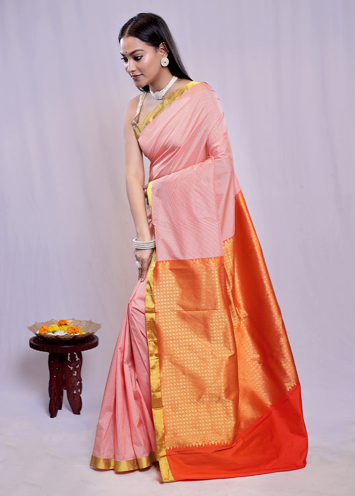 Pink Kanjivaram Silk Saree With Blouse Piece - Indian Silk House Agencies