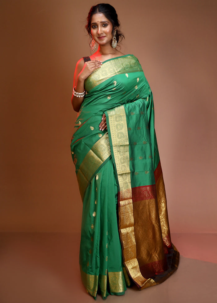 Green Kanjivaram Silk Saree With Blouse Piece - Indian Silk House Agencies