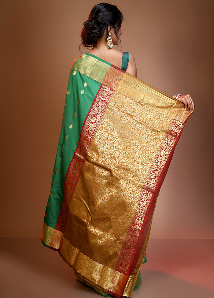 Green Kanjivaram Silk Saree With Blouse Piece - Indian Silk House Agencies