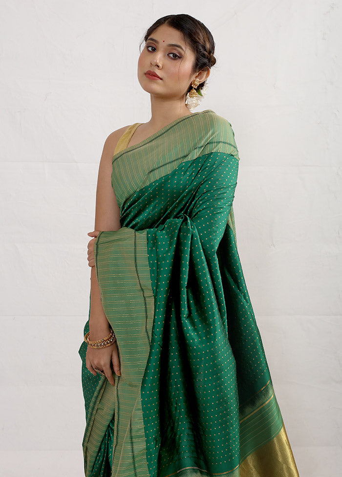 Green Kanjivaram Silk Saree With Blouse Piece - Indian Silk House Agencies