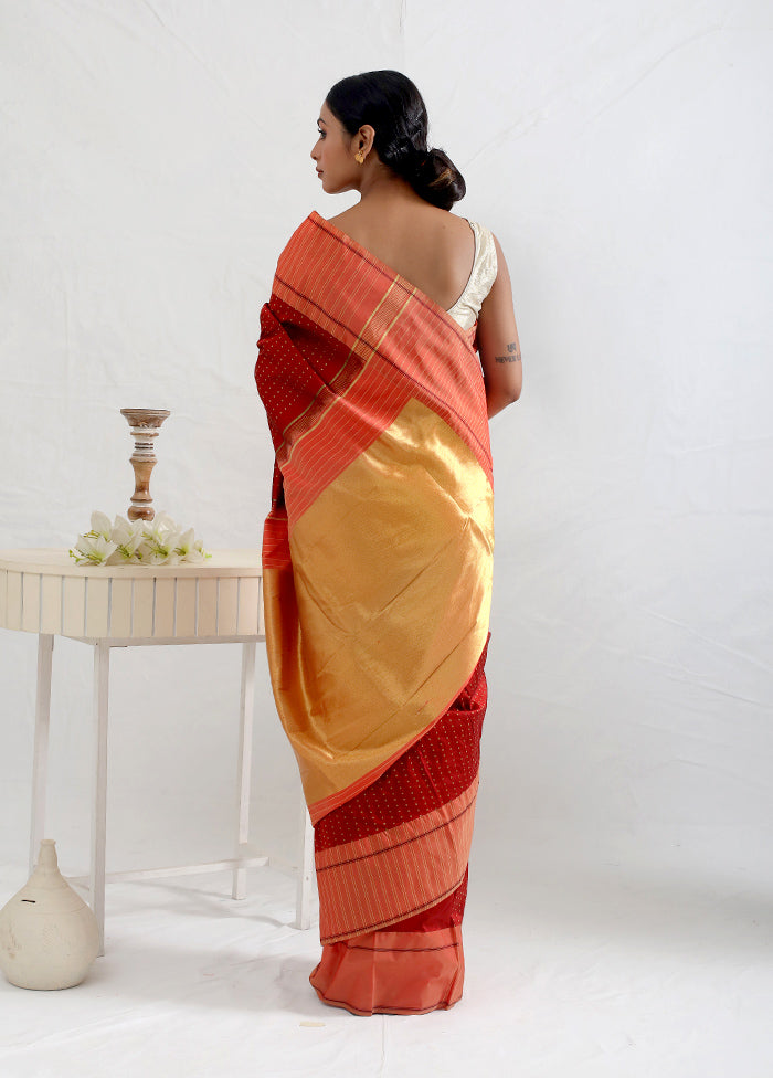 Maroon Kanjivaram Silk Saree With Blouse Piece - Indian Silk House Agencies