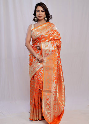 Rust Banarasi Silk Saree With Blouse Piece - Indian Silk House Agencies