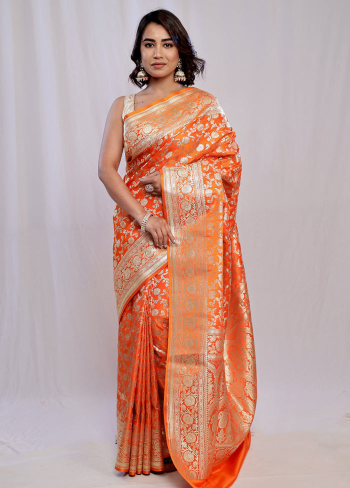 Rust Banarasi Silk Saree With Blouse Piece - Indian Silk House Agencies