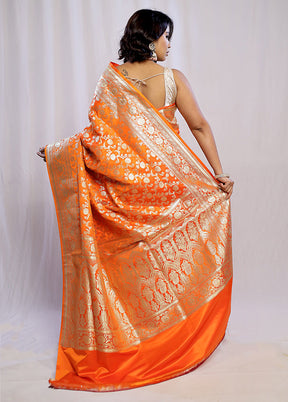 Rust Banarasi Silk Saree With Blouse Piece - Indian Silk House Agencies