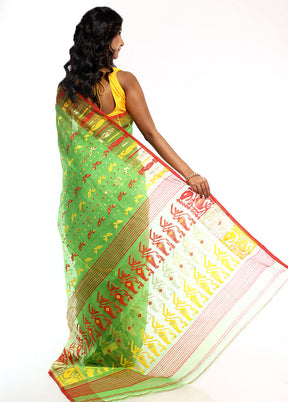 Green Tant Jamdani Saree Without Blouse Piece - Indian Silk House Agencies