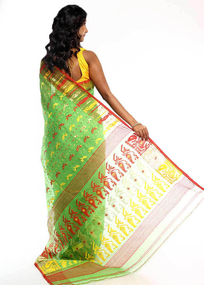 Green Tant Jamdani Saree Without Blouse Piece - Indian Silk House Agencies