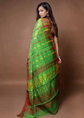 Green Tant Jamdani Saree Without Blouse Piece - Indian Silk House Agencies