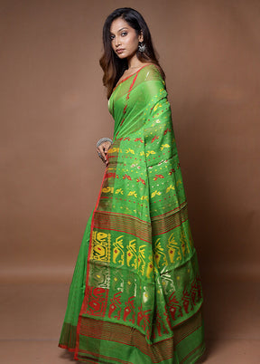 Green Tant Jamdani Saree Without Blouse Piece - Indian Silk House Agencies