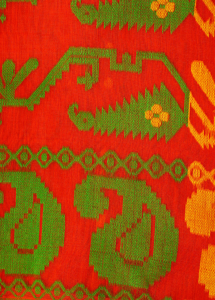 Orange Tant Jamdani Saree Without Blouse Piece