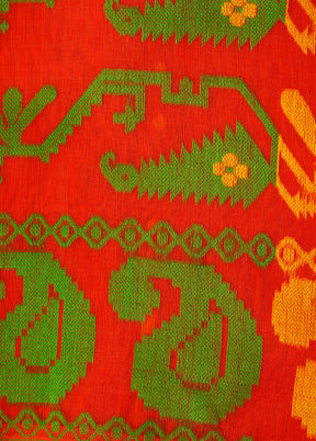 Orange Tant Jamdani Saree Without Blouse Piece