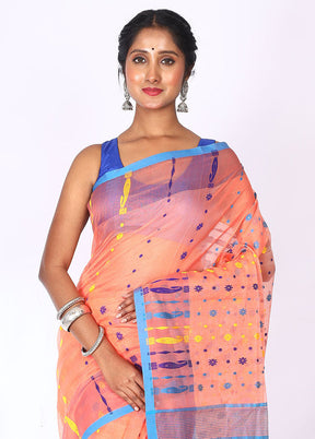 Peach Tant Jamdani Saree Without Blouse Piece - Indian Silk House Agencies