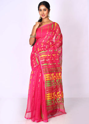 Pink Tant Jamdani Saree Without Blouse Piece - Indian Silk House Agencies