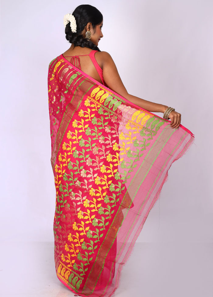 Pink Tant Jamdani Saree Without Blouse Piece - Indian Silk House Agencies