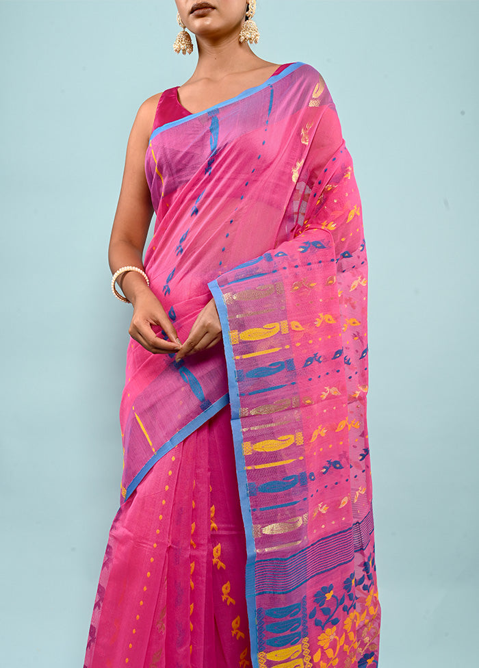 Pink Tant Jamdani Saree Without Blouse Piece - Indian Silk House Agencies