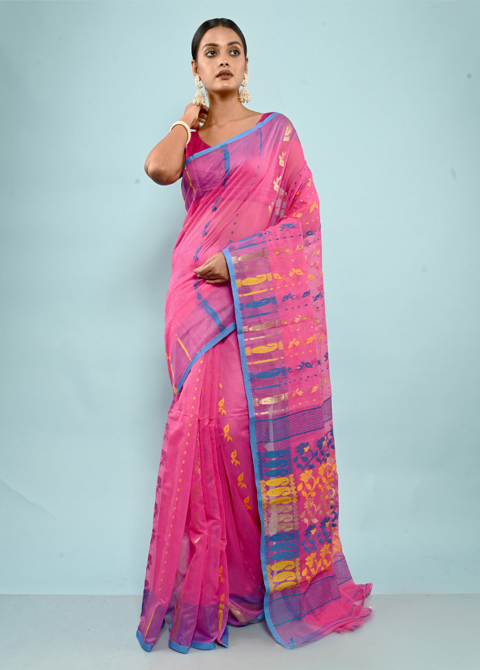 Pink Tant Jamdani Saree Without Blouse Piece - Indian Silk House Agencies