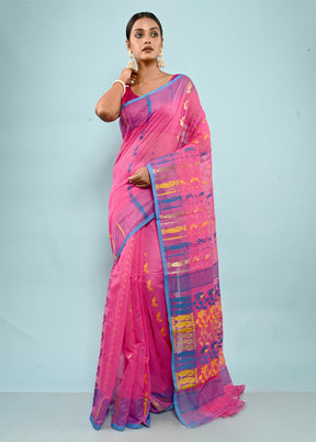 Pink Tant Jamdani Saree Without Blouse Piece - Indian Silk House Agencies