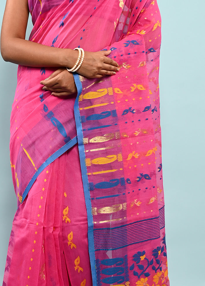 Pink Tant Jamdani Saree Without Blouse Piece - Indian Silk House Agencies