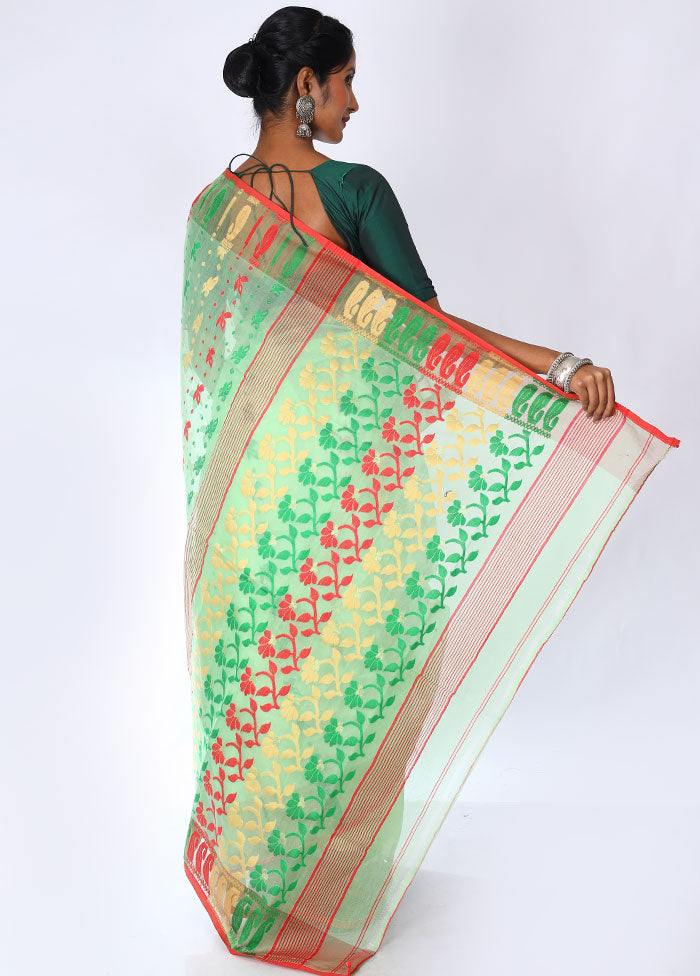 Mint Green Tant Jamdani Saree Without Blouse Piece - Indian Silk House Agencies