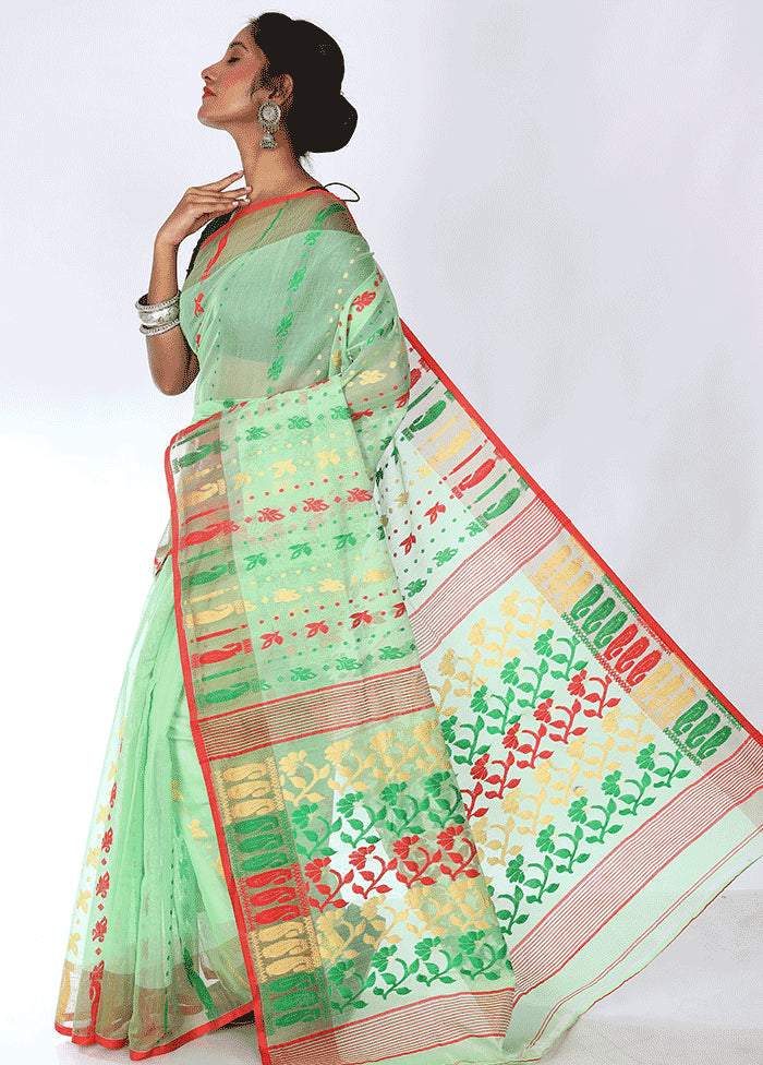 Mint Green Tant Jamdani Saree Without Blouse Piece - Indian Silk House Agencies