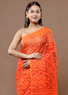 Orange Tant Jamdani Saree Without Blouse Piece - Indian Silk House Agencies