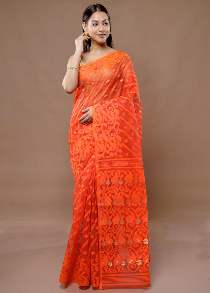 Orange Tant Jamdani Saree Without Blouse Piece - Indian Silk House Agencies