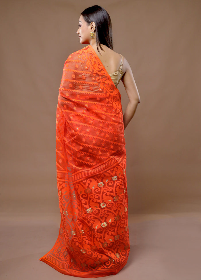 Orange Tant Jamdani Saree Without Blouse Piece - Indian Silk House Agencies