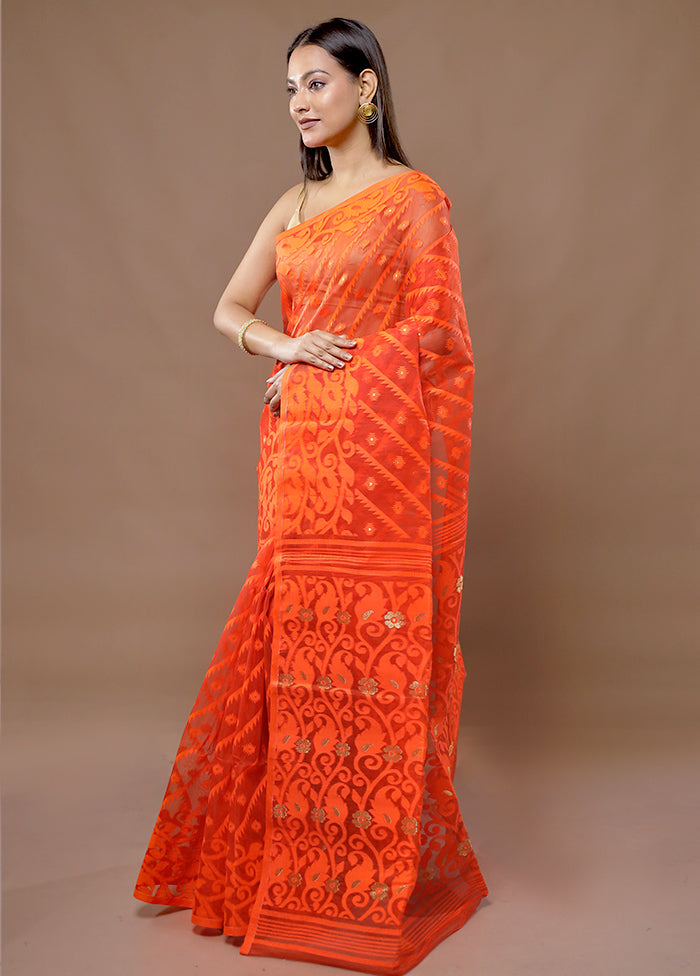 Orange Tant Jamdani Saree Without Blouse Piece - Indian Silk House Agencies