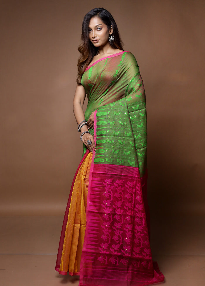 Multicolor Tant Jamdani Saree Without Blouse Piece