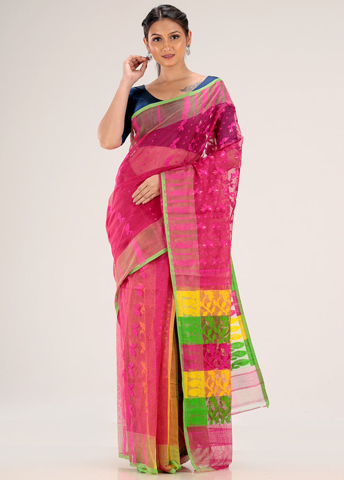 Pink Tant Jamdani Saree Without Blouse Piece - Indian Silk House Agencies