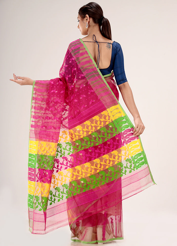 Pink Tant Jamdani Saree Without Blouse Piece - Indian Silk House Agencies