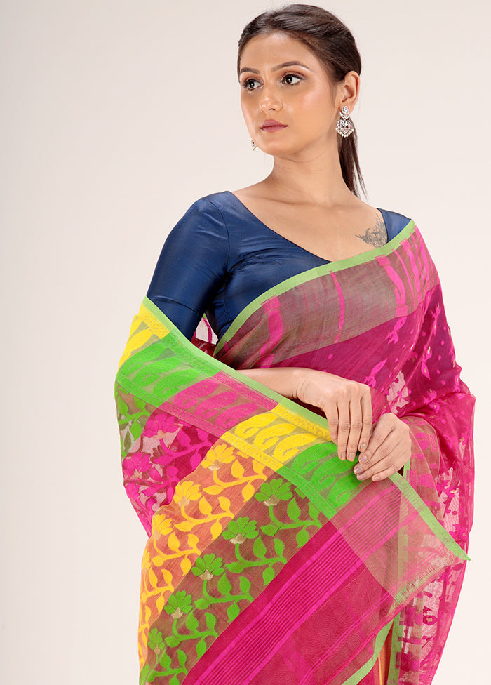 Pink Tant Jamdani Saree Without Blouse Piece - Indian Silk House Agencies