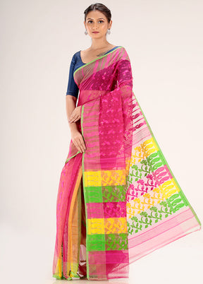 Pink Tant Jamdani Saree Without Blouse Piece - Indian Silk House Agencies