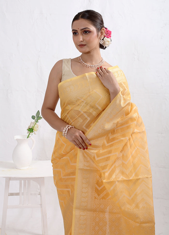 Yellow Cotton Saree With Blouse Piece - Indian Silk House Agencies