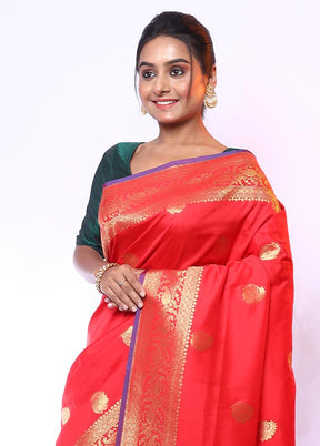 Red Uppada Silk Saree With Blouse Piece - Indian Silk House Agencies