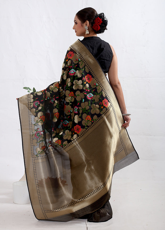 Black Dupion Silk Saree With Blouse Piece - Indian Silk House Agencies