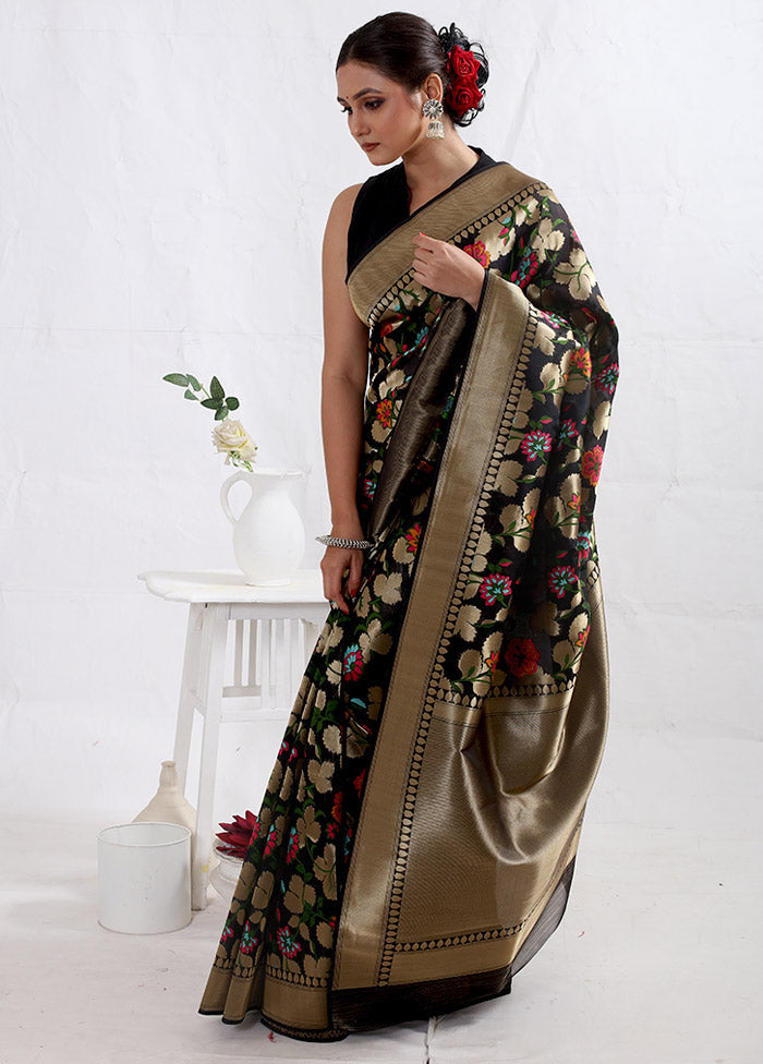 Black Dupion Silk Saree With Blouse Piece - Indian Silk House Agencies