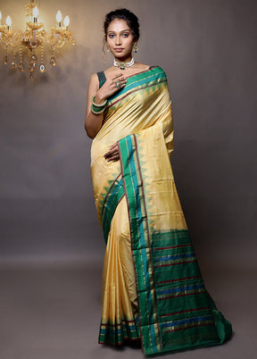 Cream Kanjivaram Silk Saree With Blouse Piece - Indian Silk House Agencies