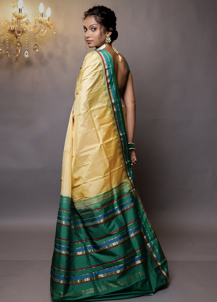 Cream Kanjivaram Silk Saree With Blouse Piece - Indian Silk House Agencies