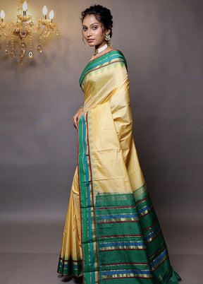 Cream Kanjivaram Silk Saree With Blouse Piece - Indian Silk House Agencies