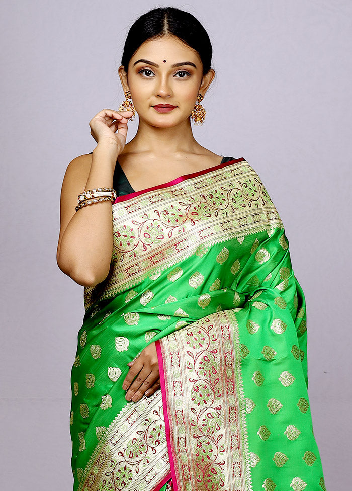 Green Banarasi Patli Pallu Silk Saree With Blouse Piece - Indian Silk House Agencies