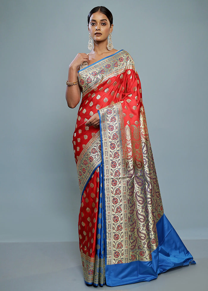 Red Banarasi Silk Saree With Blouse Piece - Indian Silk House Agencies