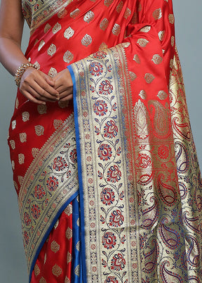 Red Banarasi Silk Saree With Blouse Piece - Indian Silk House Agencies