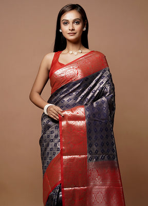 Blue Kanjivaram Silk Saree With Blouse Piece