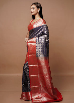 Blue Kanjivaram Silk Saree With Blouse Piece