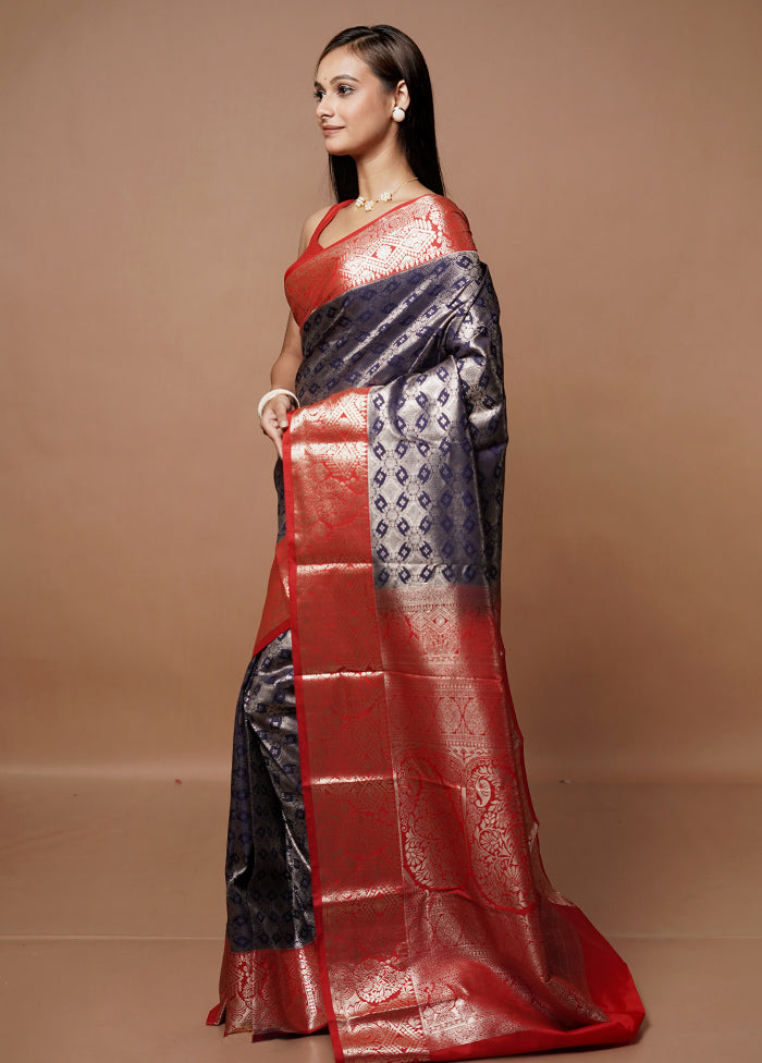 Blue Kanjivaram Silk Saree With Blouse Piece