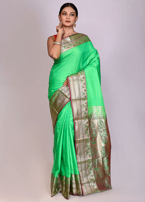 Green Kanjivaram Silk Saree With Blouse Piece - Indian Silk House Agencies