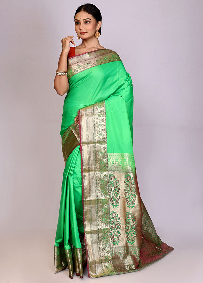 Green Kanjivaram Silk Saree With Blouse Piece - Indian Silk House Agencies