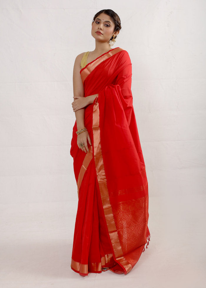 Red Kanjivaram Silk Saree With Blouse Piece - Indian Silk House Agencies