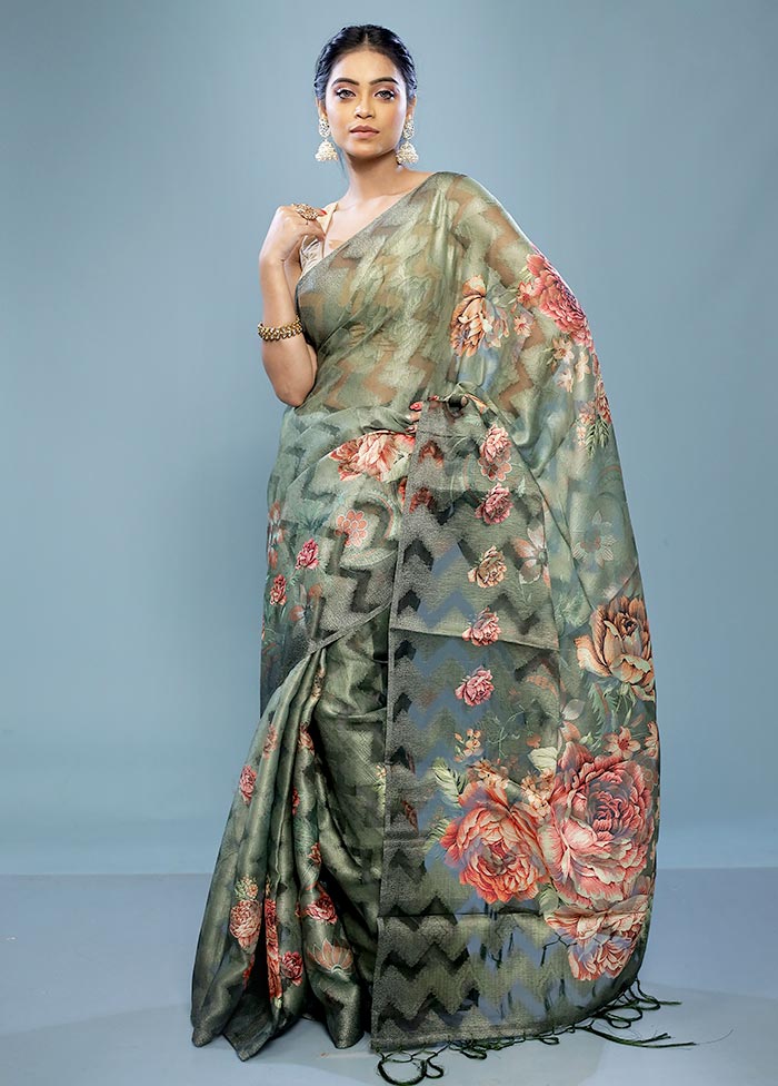 Green Organza Saree With Blouse Piece - Indian Silk House Agencies